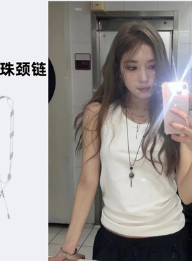 银色珠珠流光波光项链法式精致