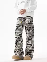 Btsg American Retro Cargo Multi-Pocket Polka Dot Camouflage Work Pants Vibe Street Hip-Hop Flared Casual Pants