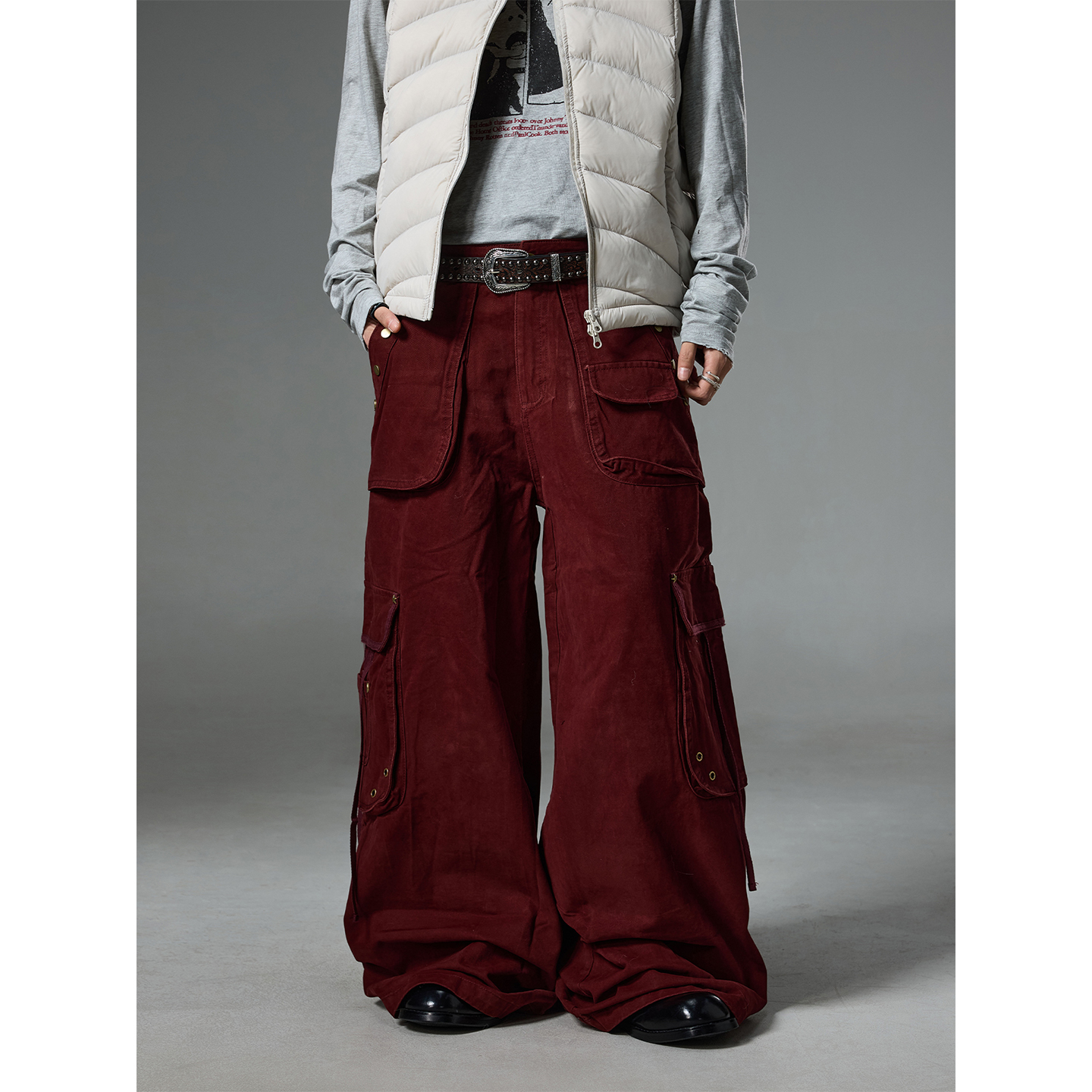 重工水洗做旧立体口袋阔腿工装裤