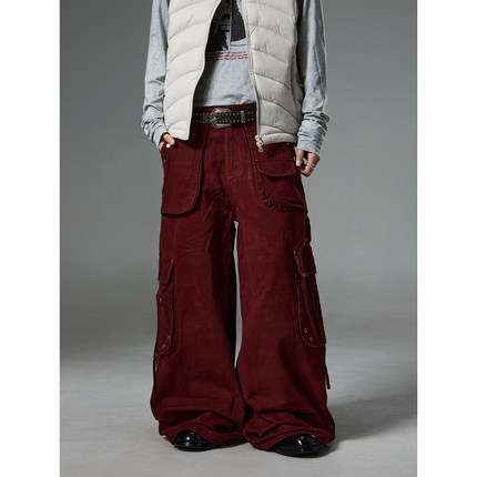 BTSG重工水洗做旧金属立体多口袋阔腿工装裤baggy美式街头拖地裤