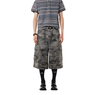 街头嘻哈boxy口袋七分裤 短裤 复古baggy宽松阔腿迷彩工装 BTSG美式