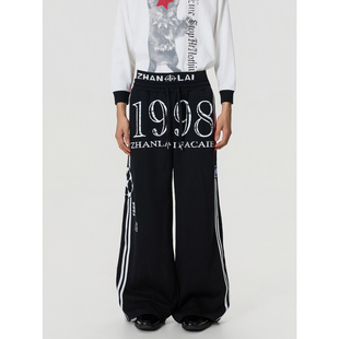 baggy街头宽松拖地休闲裤 复古双腰头抽绳条纹阔腿卫裤 男 美式 BTSG