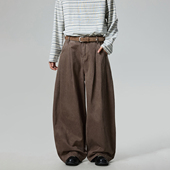 裤 BTSG复古松弛感简约通勤双A打褶阔腿休闲裤 重水洗做旧垂感工装