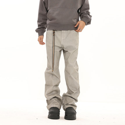 BTSG美式复古VIBE风做旧脏灰色廓形牛仔裤Cleanfit高街微喇休闲裤