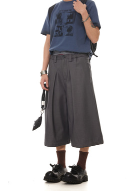 BTSG美式复古Cleanfit褶皱垂感休闲西装短裤简约通勤阔腿七分中裤