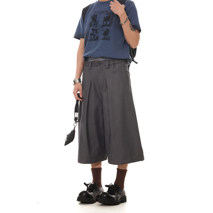 BTSG美式复古Cleanfit褶皱垂感休闲西装短裤简约通勤阔腿七分中裤