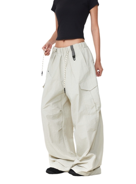 BTSG美式复古抽绳褶皱多口袋户外伞兵裤街舞运动宽松阔腿休闲长裤