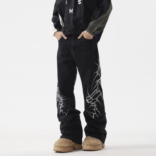 洗水荆棘刺绣宽松BTSG小众牛仔裤