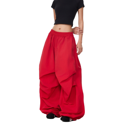 BTSG夏季松弛感褶皱垂感宽松阔腿伞兵裤美式复古松紧腰男女休闲裤