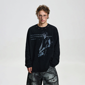 BTSG美式 复古vintage摇滚做旧金属铆钉长袖 T恤中古着休闲百搭上衣