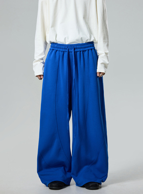 BTSG廓形解构克莱因蓝运动阔腿卫裤baggy街头氛围感宽松休闲裤潮