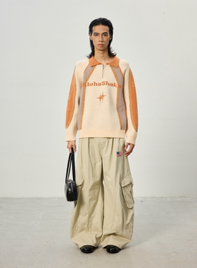 BTSG小众复古撞色翻领拉链polo针织衫美式90年代棒球衫套头毛衣男