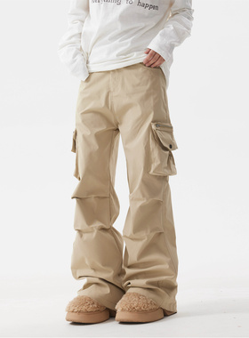 BTSG美式复古立体口袋褶皱堆积感休闲伞兵裤Cleanfit宽松工装裤男