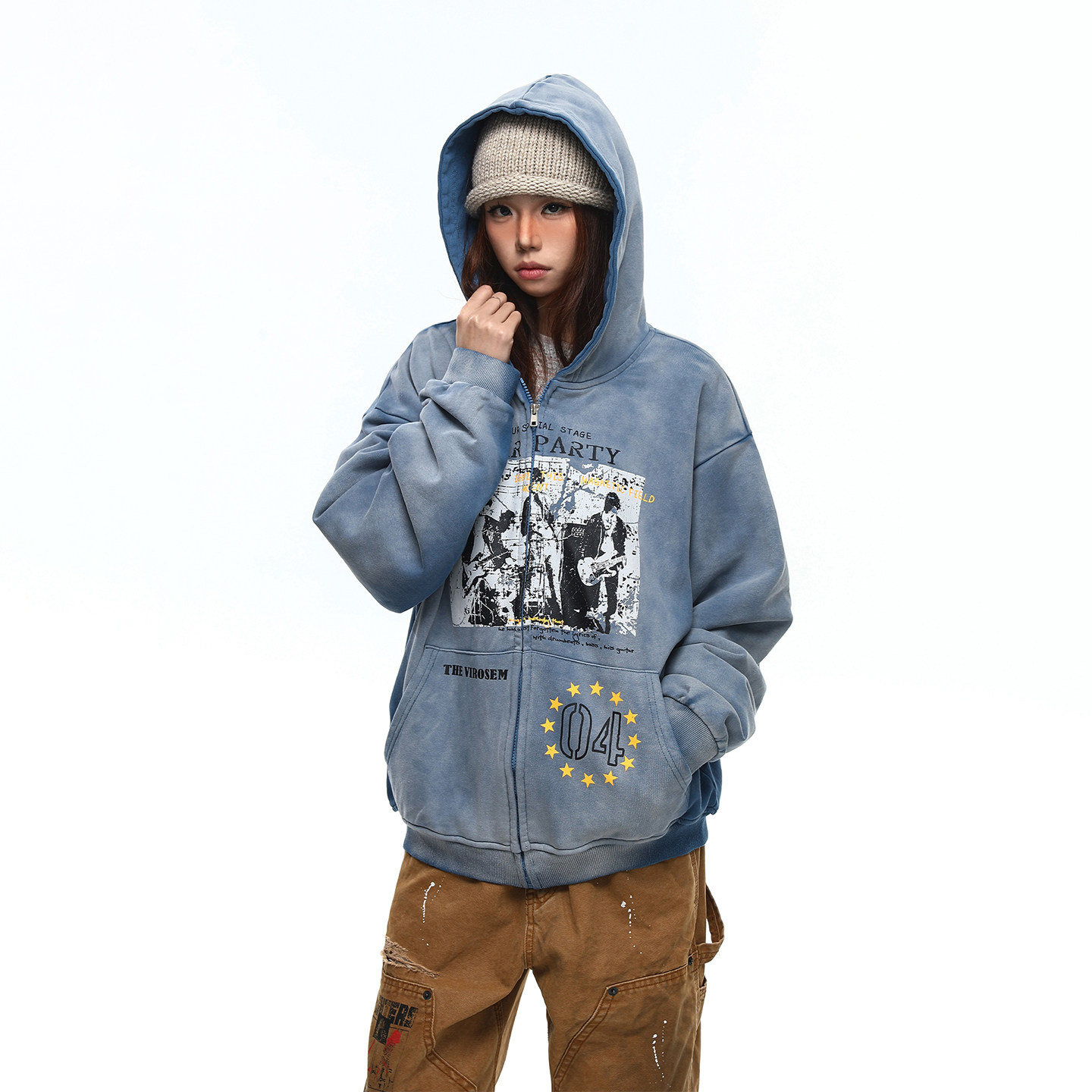 BTSG sagging穿搭 复古水洗做旧涂鸦印花连帽拉链开衫卫衣外套男,男装,卫衣,淘宝优惠券,粉丝福利购,淘宝优惠卷