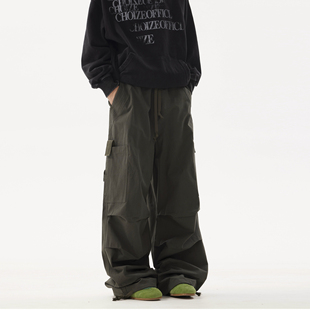 Cleanfit男女宽松直筒休闲伞兵裤 裤 复古褶皱抽绳阔腿工装 BTSG美式