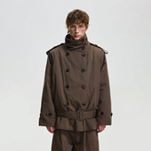 BTSG复古大立领廓形宽肩双排扣系腰羽绒服冬季 高级感中长款 外套男