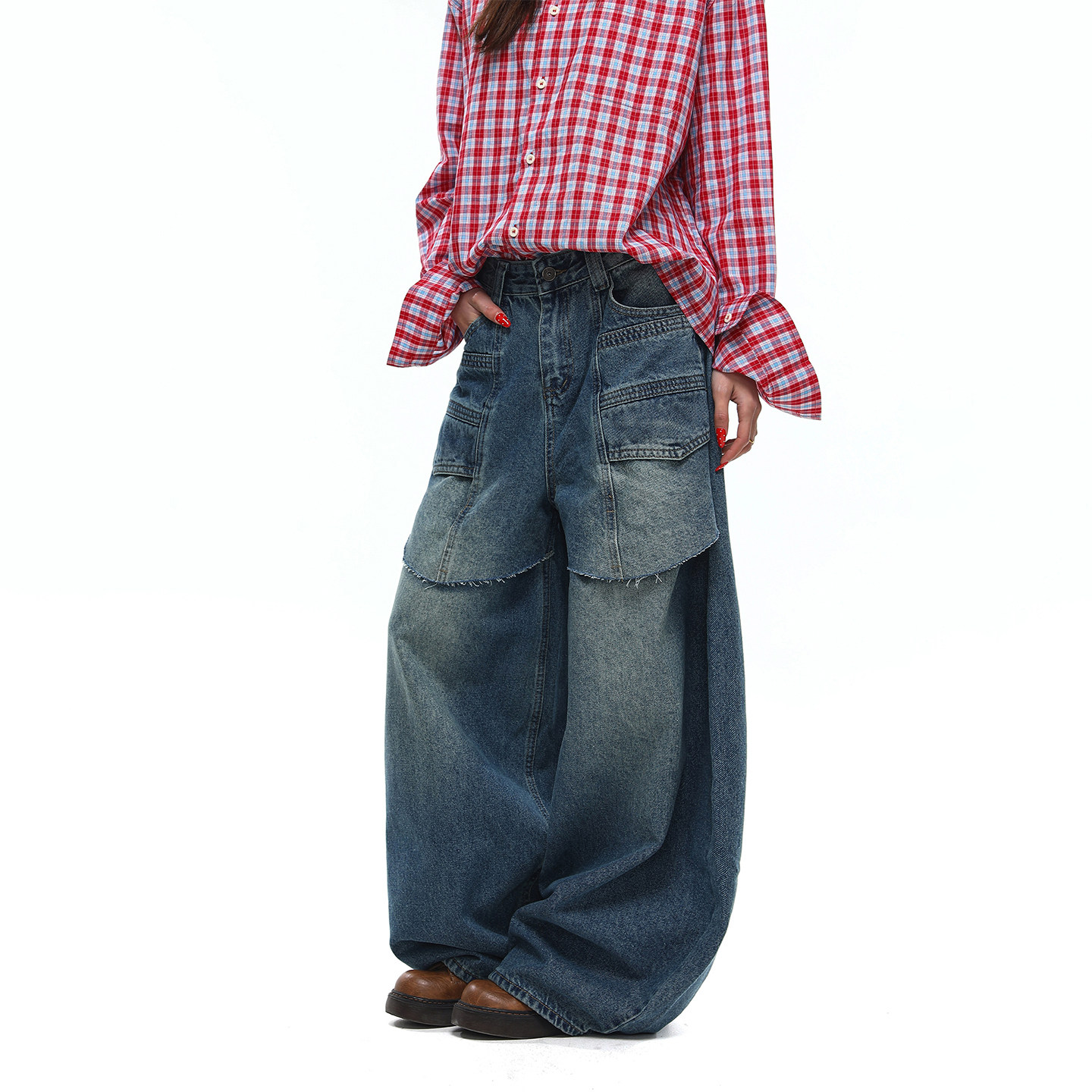 BTSG小众复古分割不规则假两件水洗弯刀裤baggy宽松阔腿牛仔裤男,男装,牛仔裤,淘宝优惠券,粉丝福利购,淘宝优惠卷