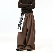 男女百搭休闲街舞休闲裤 BTSG美式 复古街头字母拼布加绒阔腿卫裤 潮