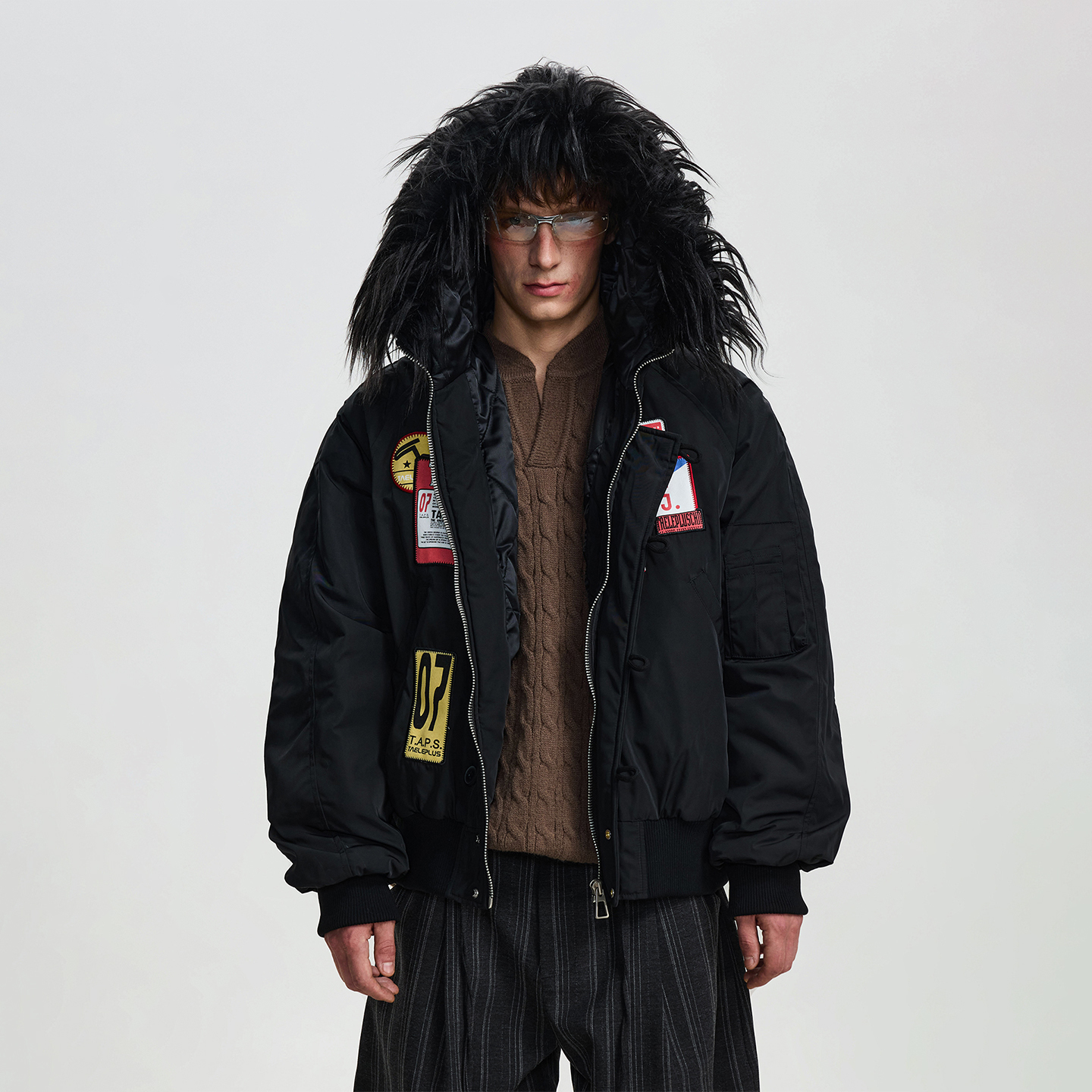 美式贴布刺绣徽章毛领MA1棉服