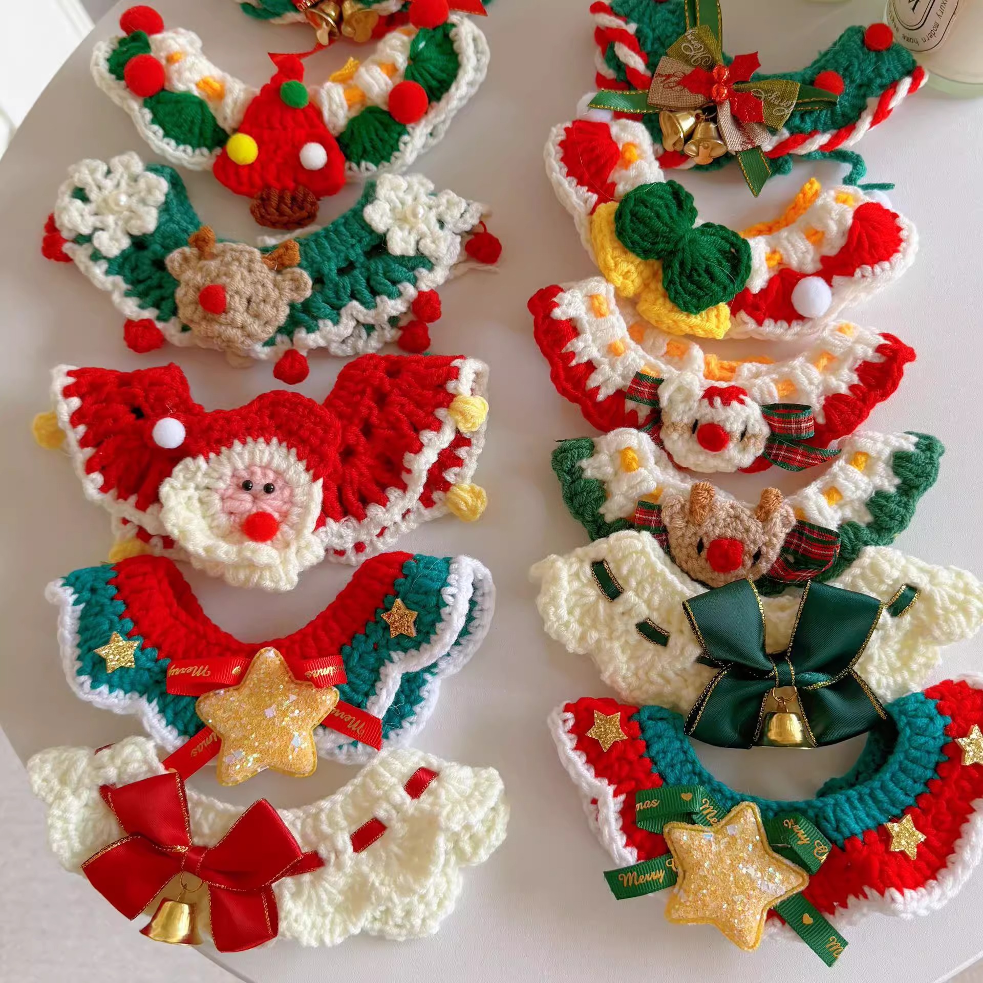 宠物项圈圣诞老人铃铛麋鹿狗狗围嘴围脖毛线围巾猫咪围兜拍照装饰