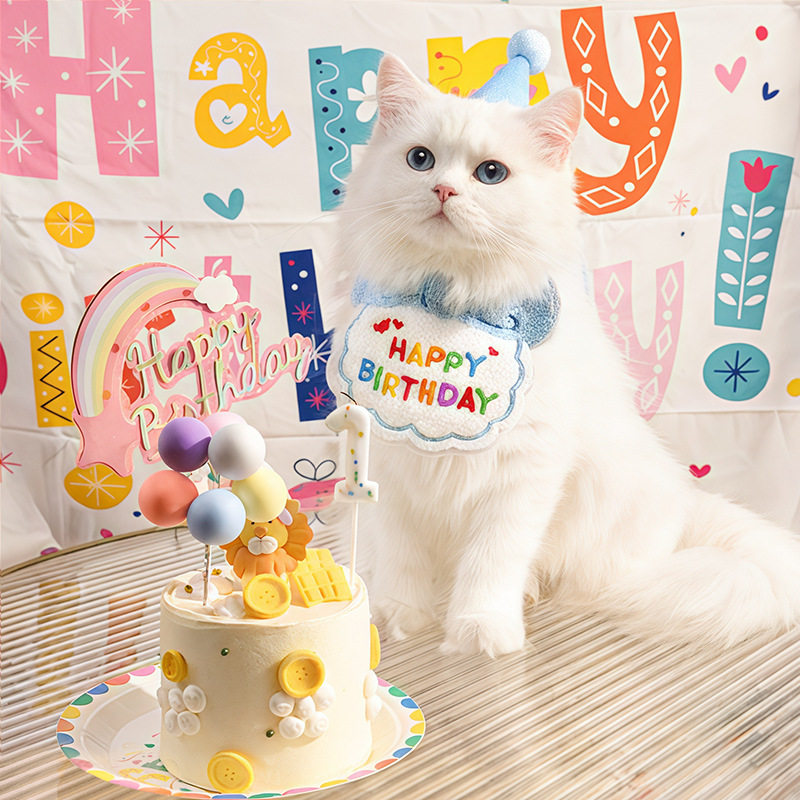 宠物猫咪狗狗生日帽围兜派对帽子饰品生日派对套装用品口水巾蛋糕