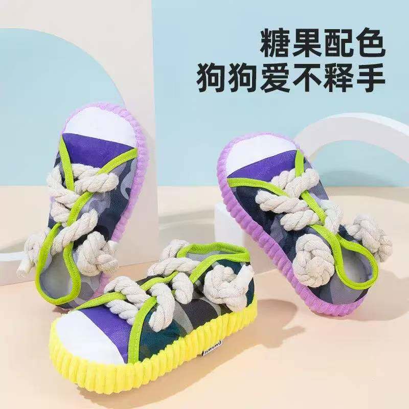 宠物玩具猫狗用品发声宠物玩具发声帆布鞋中小型犬棉绳结训练耐咬