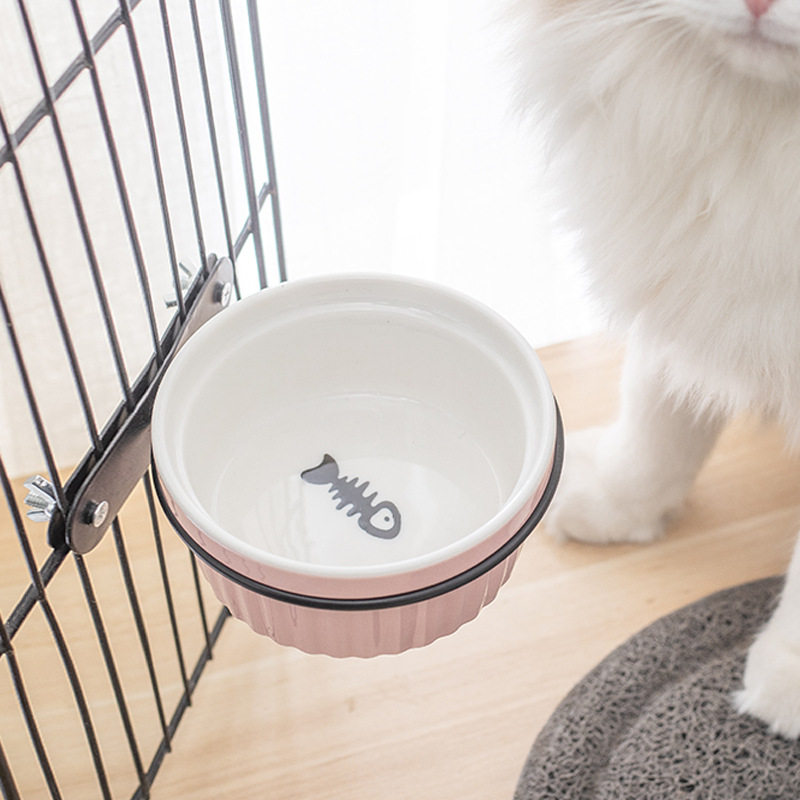 陶瓷猫碗悬挂式宠物碗食盆固定猫咪喝水碗挂笼子猫粮盆防打翻狗碗
