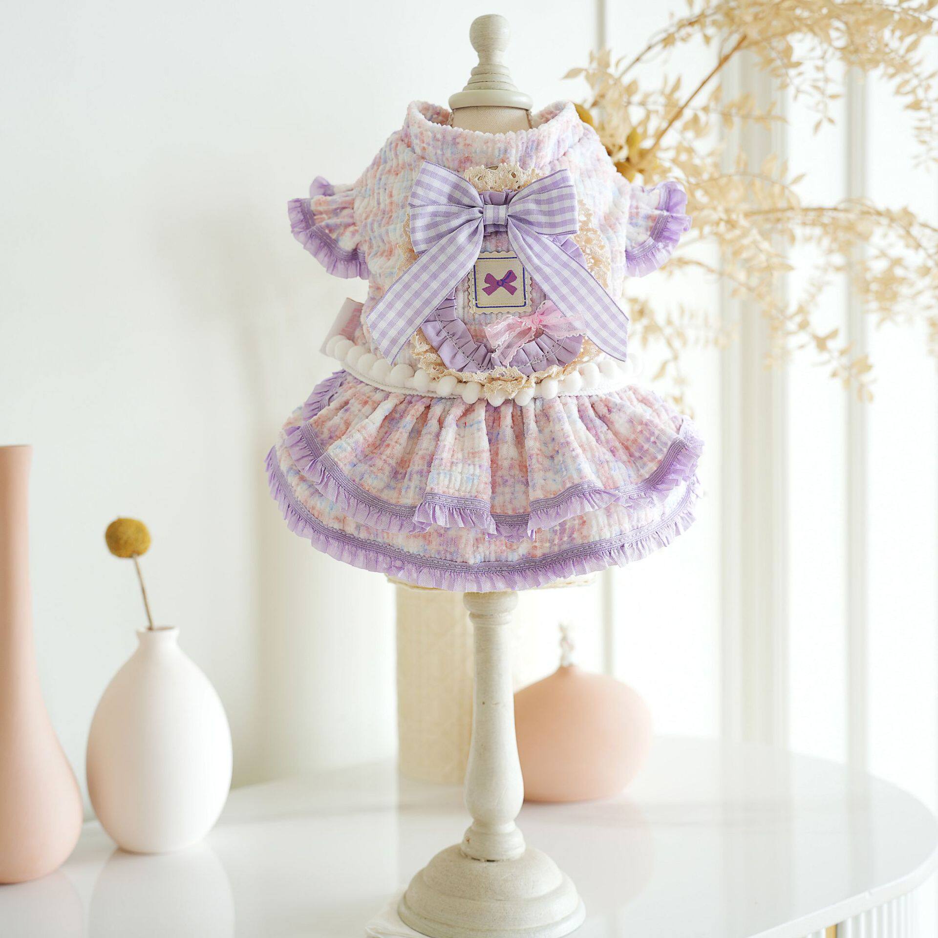 棒棒糖宠物狗衣服26年秋冬新款紫色蝴蝶结裙防寒过冬衣比熊衣保暖
