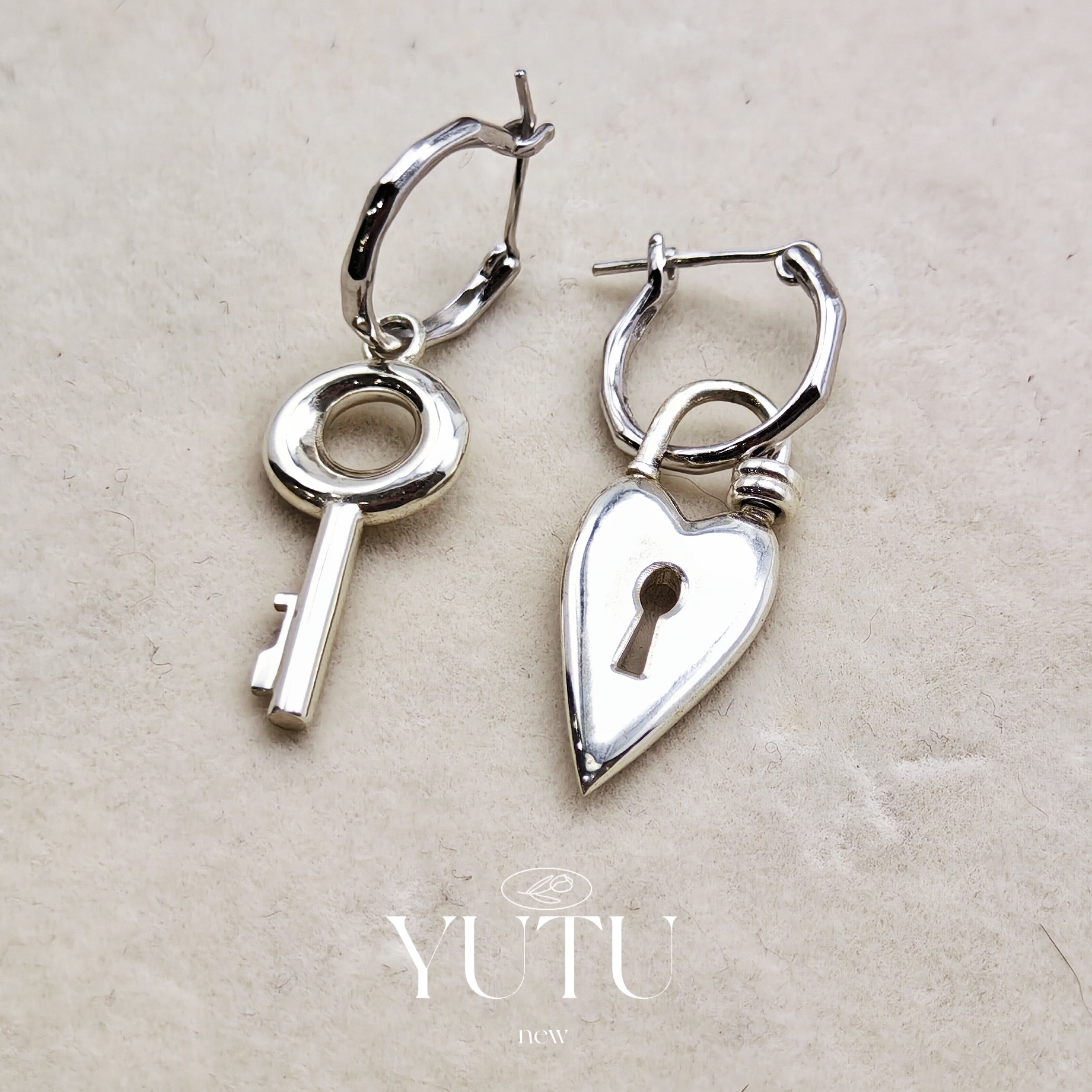 原创S925银爱心锁钥匙耳环时尚轻奢个性气质简约百搭