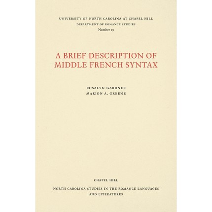 按需印刷A Brief Description of Middle French Syntax[9780807890295]