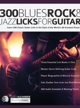按需印刷300 Blues, Rock and Jazz Licks for Guitar[9781789330724]