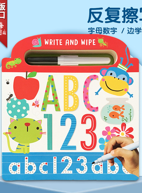 2-5岁英语启蒙 学写英文字母+阿拉伯数字+英语数字纸板书（含可擦写笔1支）Write and Wipe ABC 123 幼儿写字贴练字帖启蒙幼儿书籍