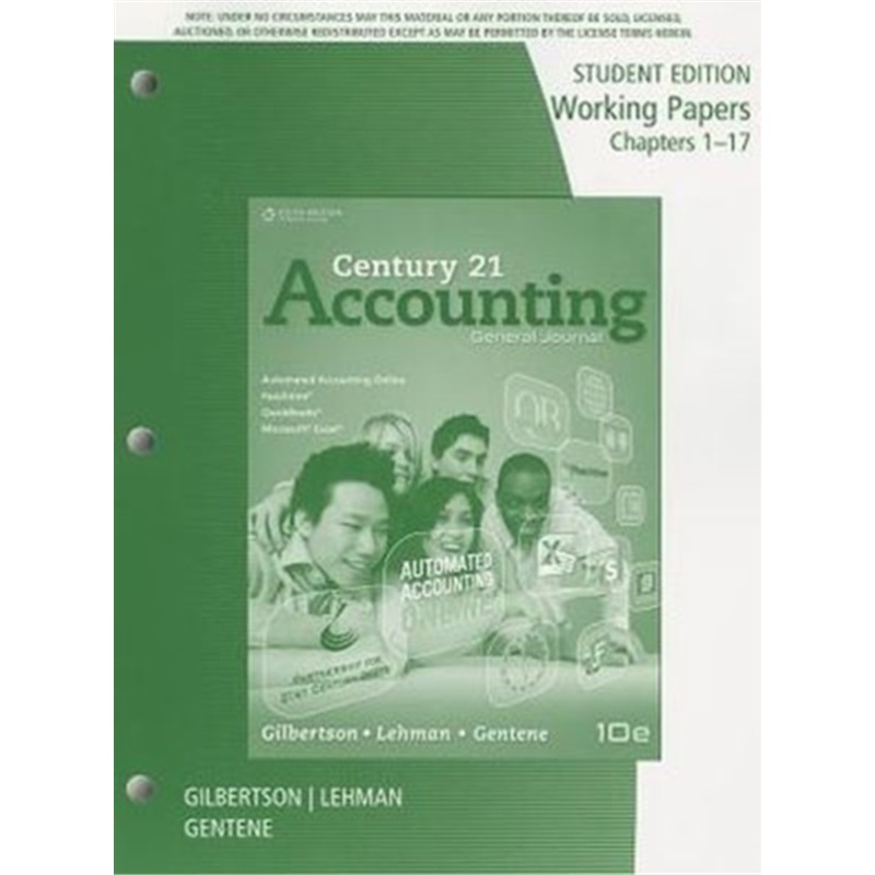 预订Working Papers, Chapters 1-17 for Gilbertson/Lehman/Gentene's Century 21 Accoun[9780840065476]
