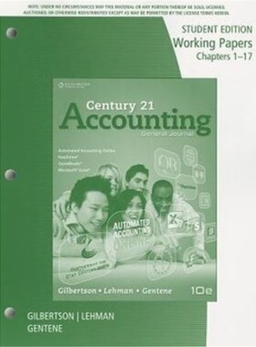 预订Working Papers, Chapters 1-17 for Gilbertson/Lehman/Gentene's Century 21 Accoun[9780840065476]