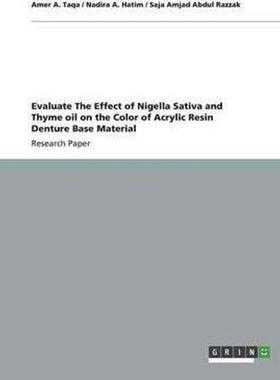 预订Evaluate The Effect of Nigella Sativa and Thyme oil on the Color of Acrylic Resin Denture Base Mater