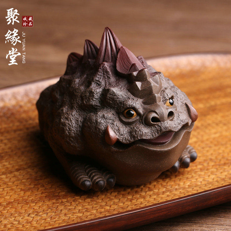 精品紫砂茶宠摆件三足金蟾可养招财子夜何伟斌全手工茶玩创意茶盘