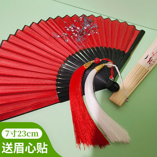 复古中国风女式流苏扇子古典汉服折扇夏季随身折叠学生舞蹈表演扇 - 封面