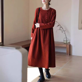 2026早春新款澳洲进口羊毛呢高端羊毛文艺复古连衣裙中长款