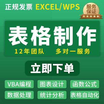 表格制作代做帮忙设计数据分析VBA宏函数图表整理统计Exce企业WPS