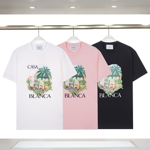 Casablanca卡萨布兰卡跨境美式潮牌夏季休闲百搭男女纯棉短袖t恤