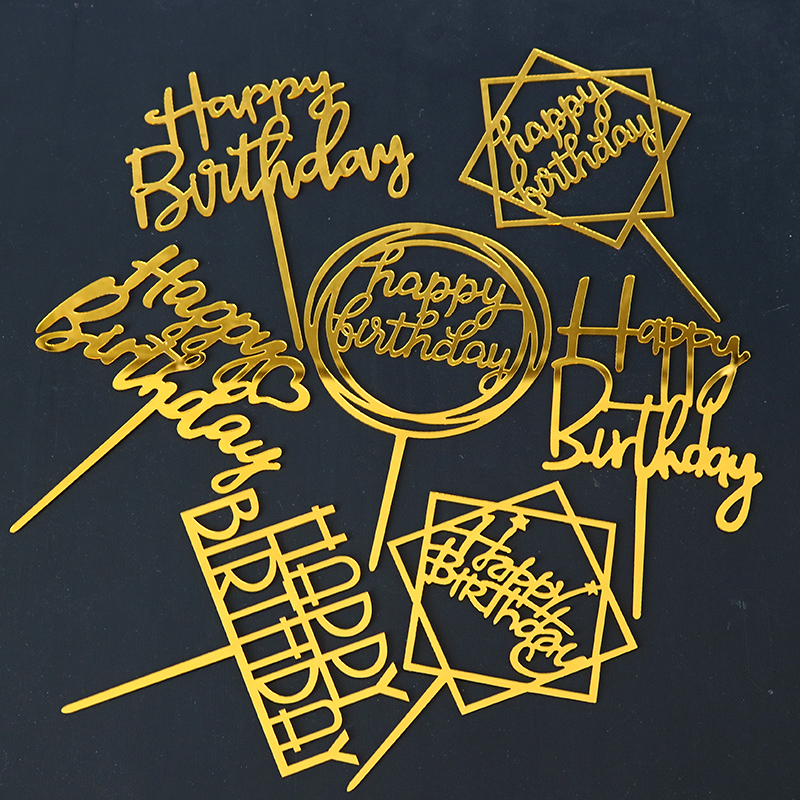 生日快乐蛋糕装饰黑色亚克力插牌