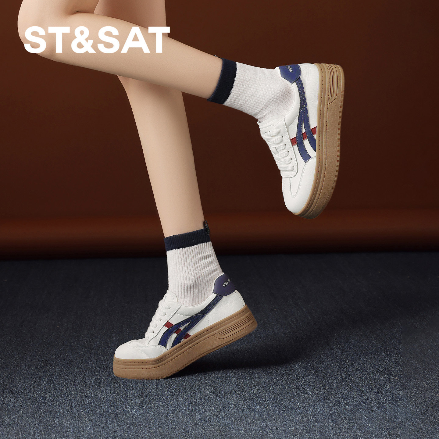 St&Sat/星期六春秋厚底增高系带板鞋休闲运动德训鞋女SSE1112C9P,女鞋,休闲板鞋,淘宝优惠券,粉丝福利购,淘宝优惠卷