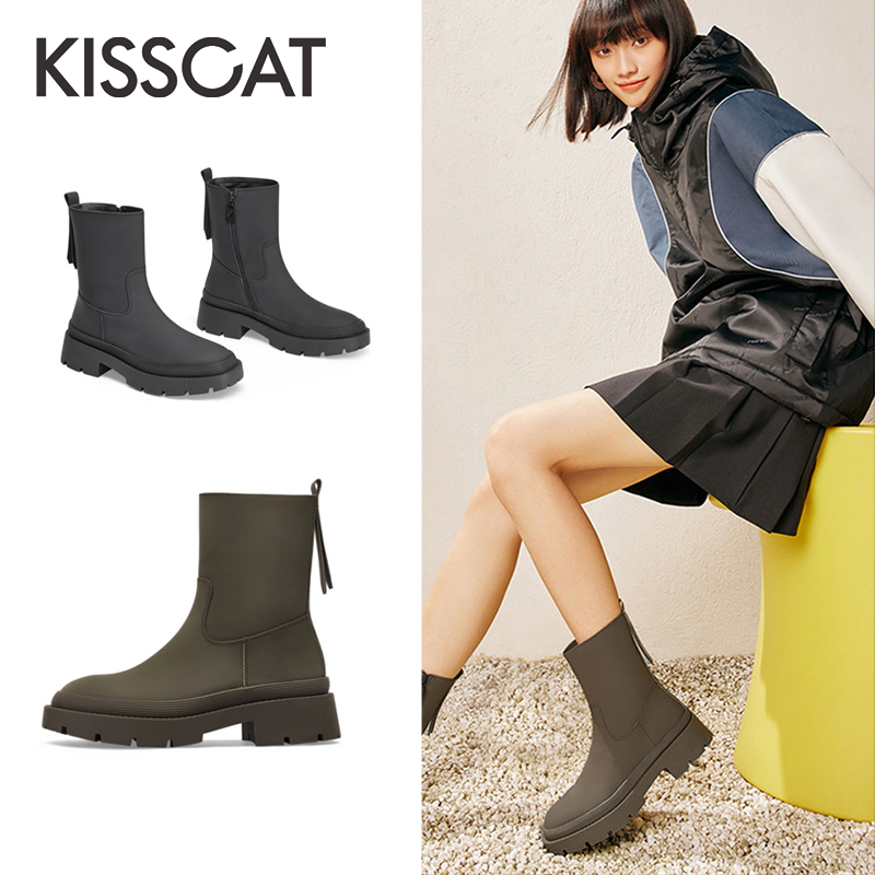 接吻猫秋冬季时尚自发热时装靴