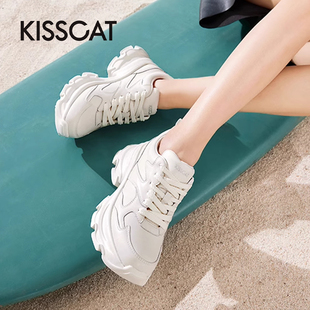 KISS CAT/接吻猫春秋圆头系带老爹鞋厚底增高休闲鞋女KA54290-50