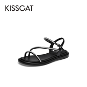 女KA54310 KISS 新款 水钻一字扣带平底沙滩凉鞋 CAT 接吻猫夏季