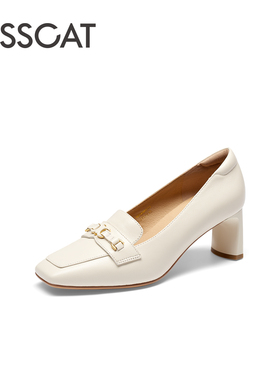 KISS CAT/接吻猫春秋羊皮乐福鞋方头粗高跟通勤单鞋女KA54103-13