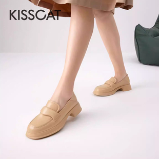 KISS CAT/接吻猫春秋羊皮方头乐福鞋英伦风厚底单鞋女KA43557-52