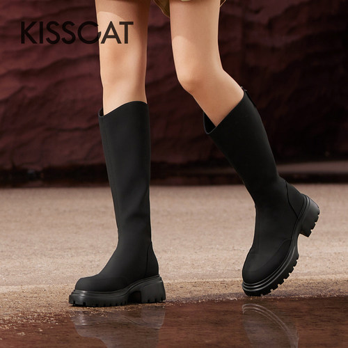 接吻猫厚底瘦瘦靴长筒骑士靴