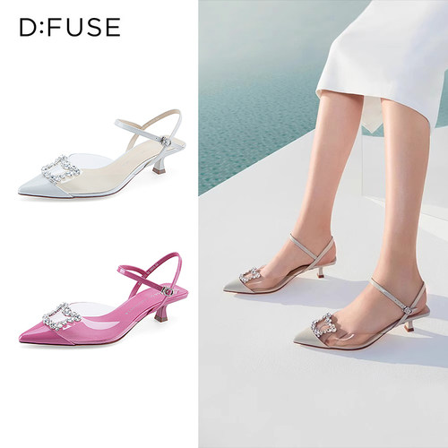 迪芙斯甜美水钻一字带包头凉鞋女