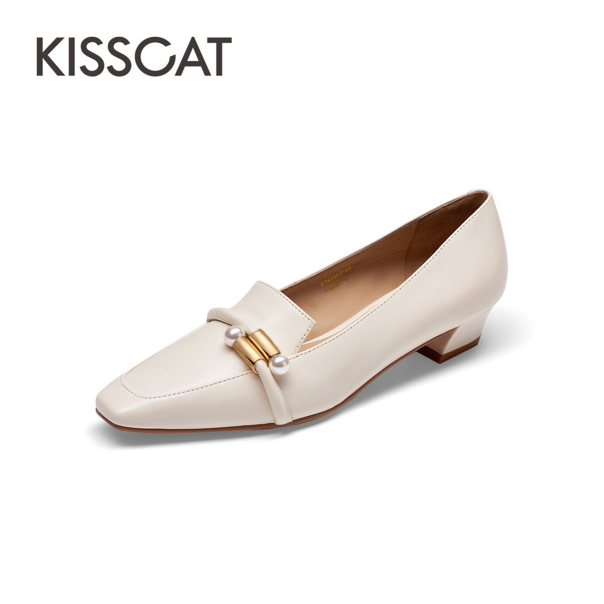 KISS CAT/接吻猫春秋羊皮珍珠乐福鞋一脚蹬低跟单鞋女KA43503-14,女鞋,乐福鞋（豆豆鞋）,淘宝优惠券,粉丝福利购,淘宝优惠卷